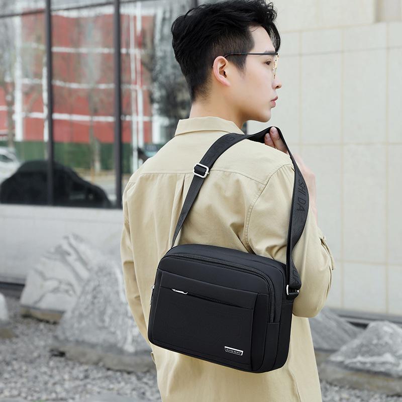 Men's Multi-Layer Splash-Proof Messenger and Shoulder Bag, Large Capacity Casual Business Cloth Bag with Wallet and Print Design