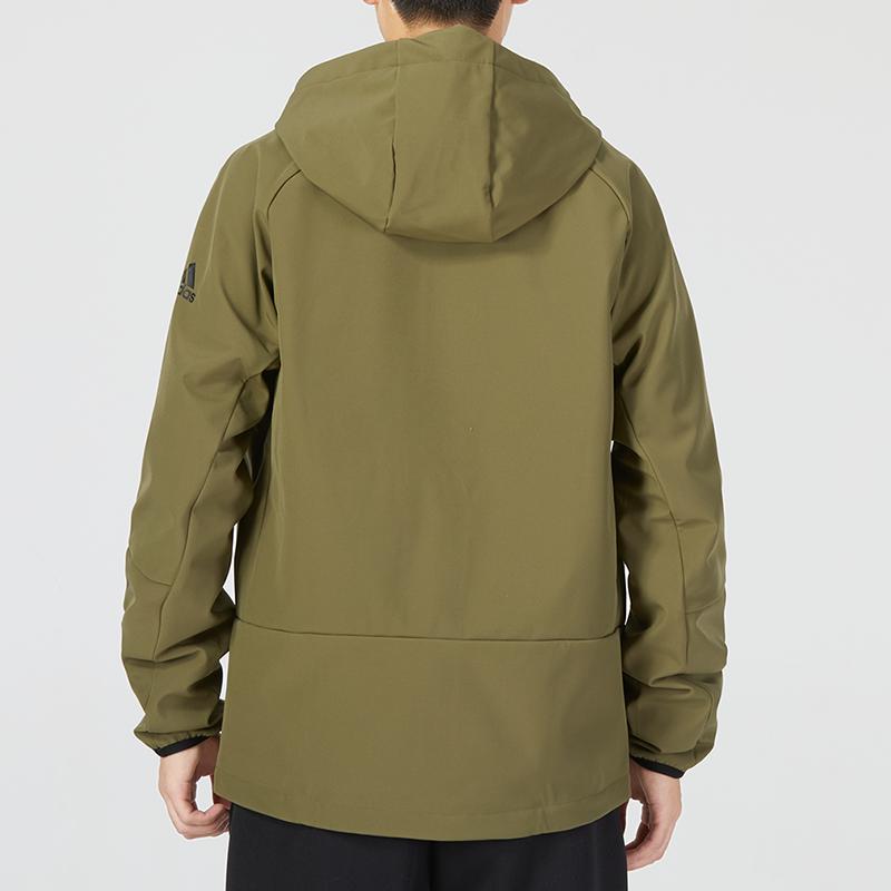 Adidas Solid Color Sleeve Print Logo Zip Hoodie Jacket Men Outerwear Military-Green HN2057