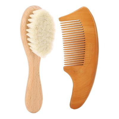Baby Hair Brush and Comb Set Soft Wool Bristles Beech Wood Handle Infant Hair Brush Comb Set
