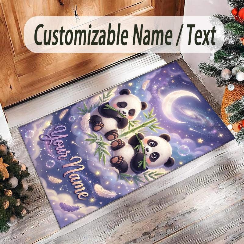 Panda Theme Crystal Velvet Rug Personalized Custom Name Text Soft Floor Mat Home Decor