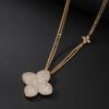 Gold Plated Iced Out Four Leaf Clover Necklace Earrings Set for Women, Luxury Full Pave CZ Quatrefoil Pendant Statement Jewelry,