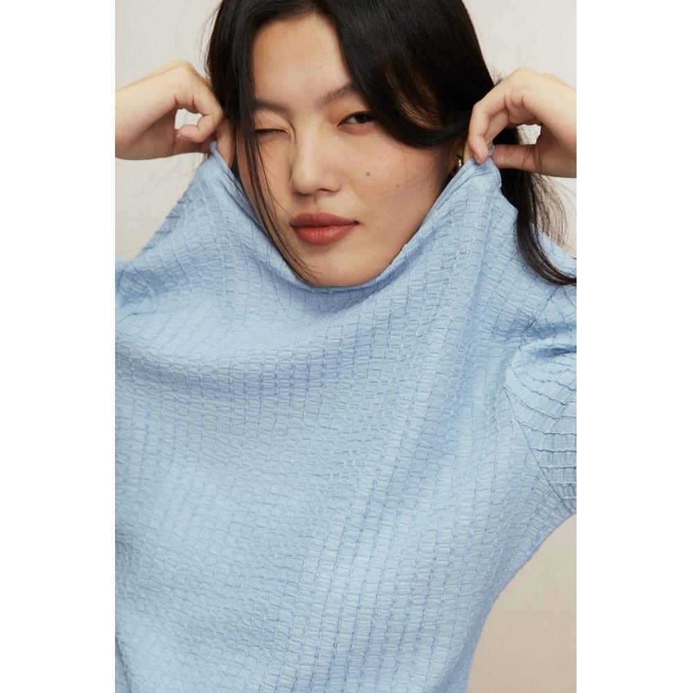 

H M Textured Turtleneck Top Light Blue