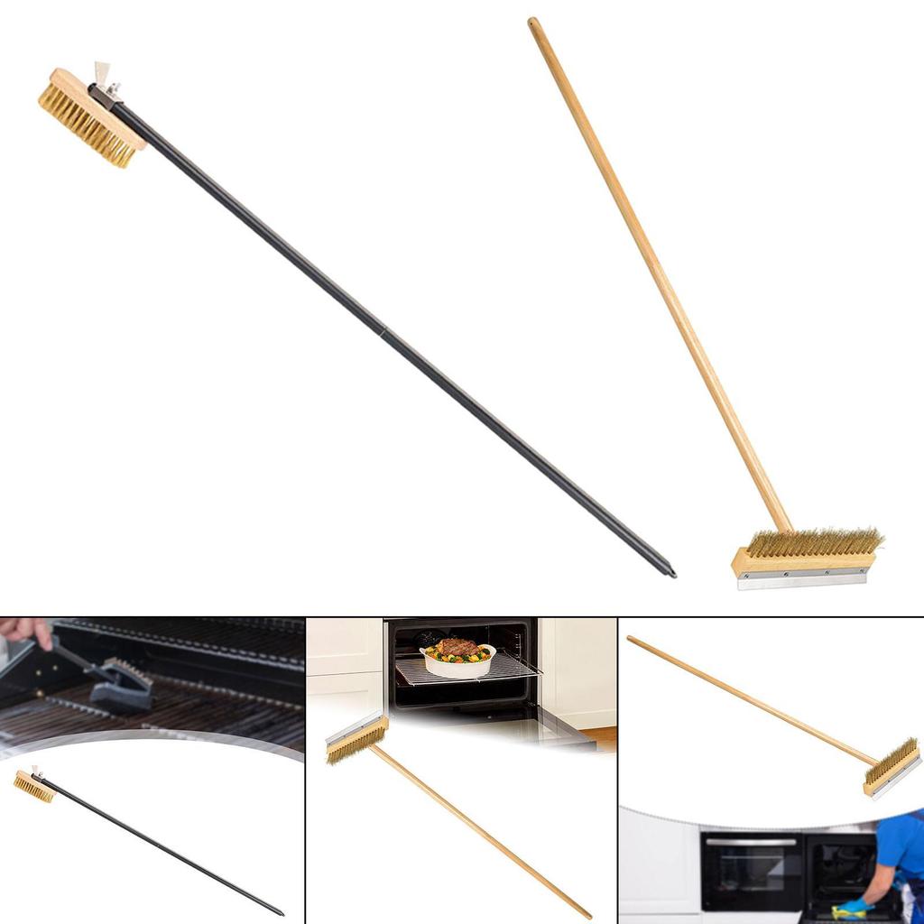 Pizza Oven Brush 102cm Long Handle Copper Wire Detachable Efficient Cleaning Stone for