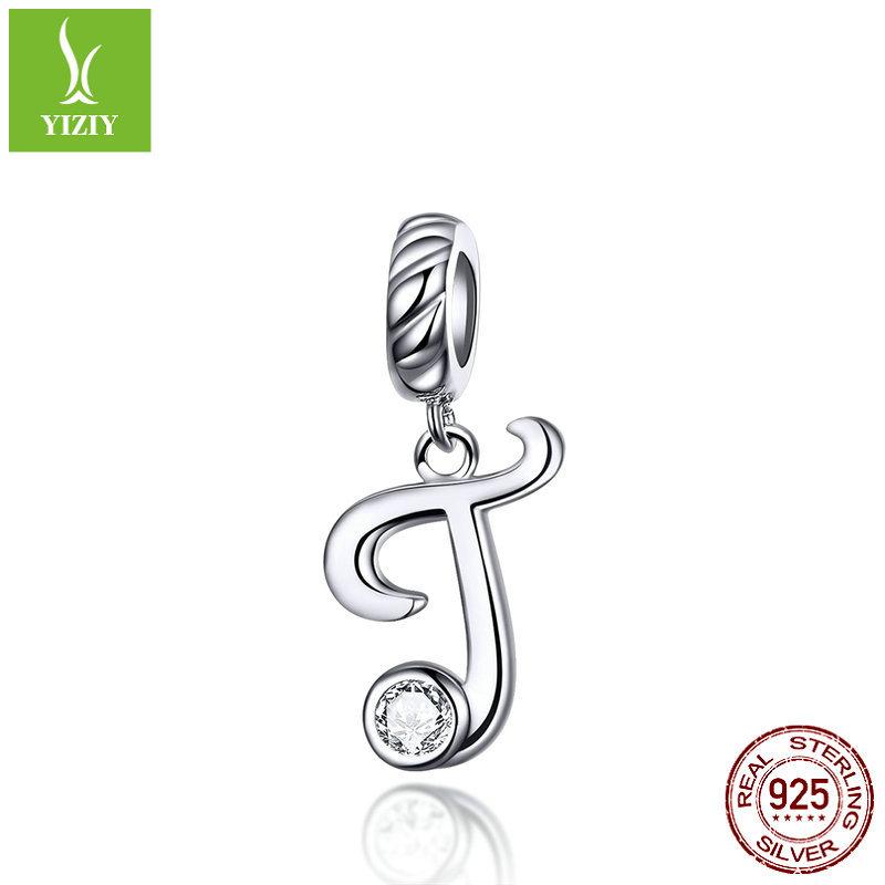 26 Letter Charm 925 Sterling Silver Pendant Korean Fashion Beaded Bracelet Silver Jewelry Accessories
