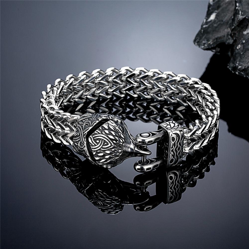 Retro Vikings Bear Norse Wolf Bracelets Men Punk Stainless Steel Mesh Chain Biker Wristband Icelandic Jewelry