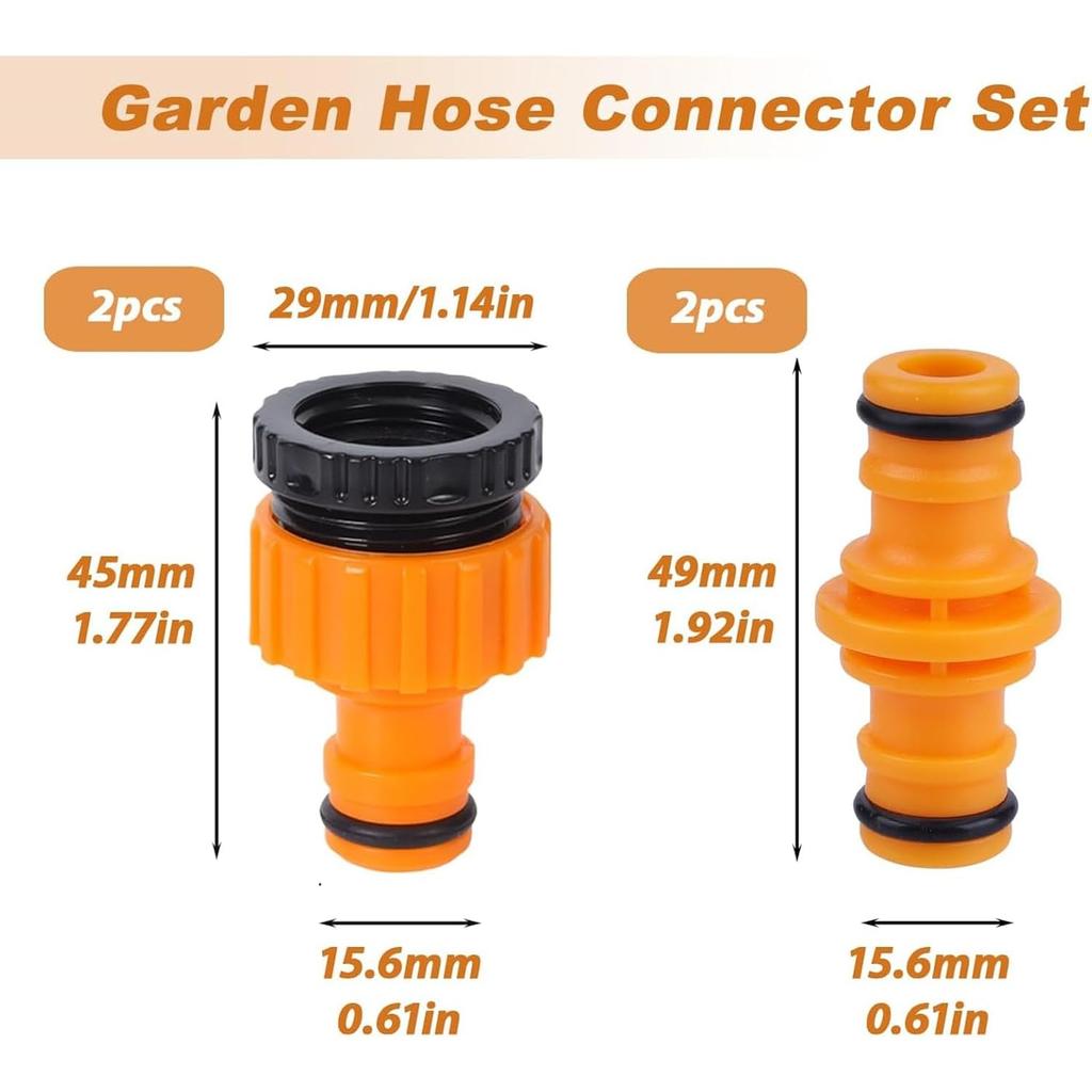 Quick Connect Garden Hose Kit - 6 End Connectors, 2 Tap and 2 Double Male Connectors