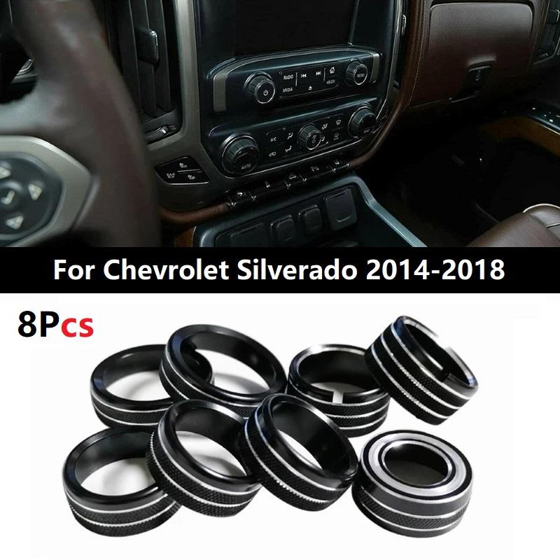 8PCS Air Conditioning Knob Circle AC Knob Cover Air Outlet Switch Button Decoration Ring Trim For Chevrolet Silverado 2014-2018