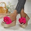 Fashion Flower Decor Wedge Sandals Women 2025 Summer Chunky Platform Beach Slippers Woman Plus Size Fashion Thick Bottom Sandalias Mujer