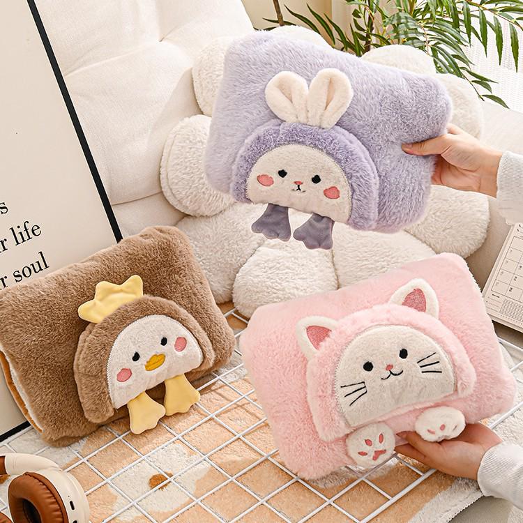 Cartoon Rechargeable Explosion-Proof Hot Water Bottle - Detachable Hand Warmer for Girls, Bed, and Abdomen.