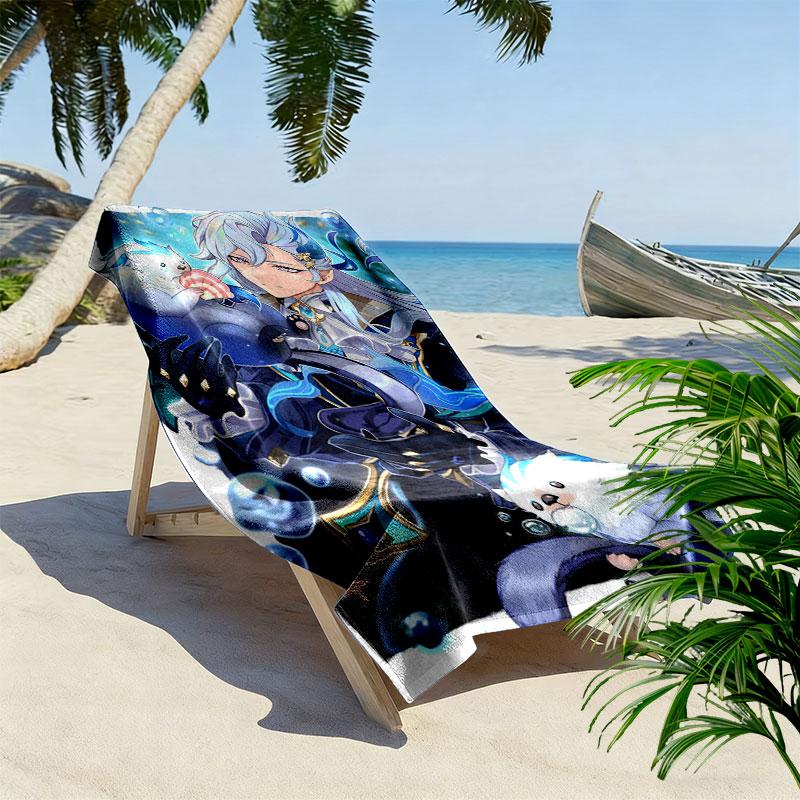 Genshin Print Beach Towel, Large Soft Quick Dry Towel for Beach Camping Swimming