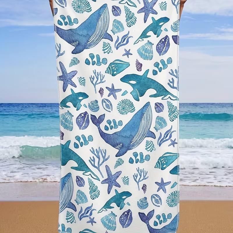 Cute Blue Pink Striped Starfish Seashell Beach Towel Soft Quick Dry Sand Resistant Absorbent Beach Blanket for Beach Summer