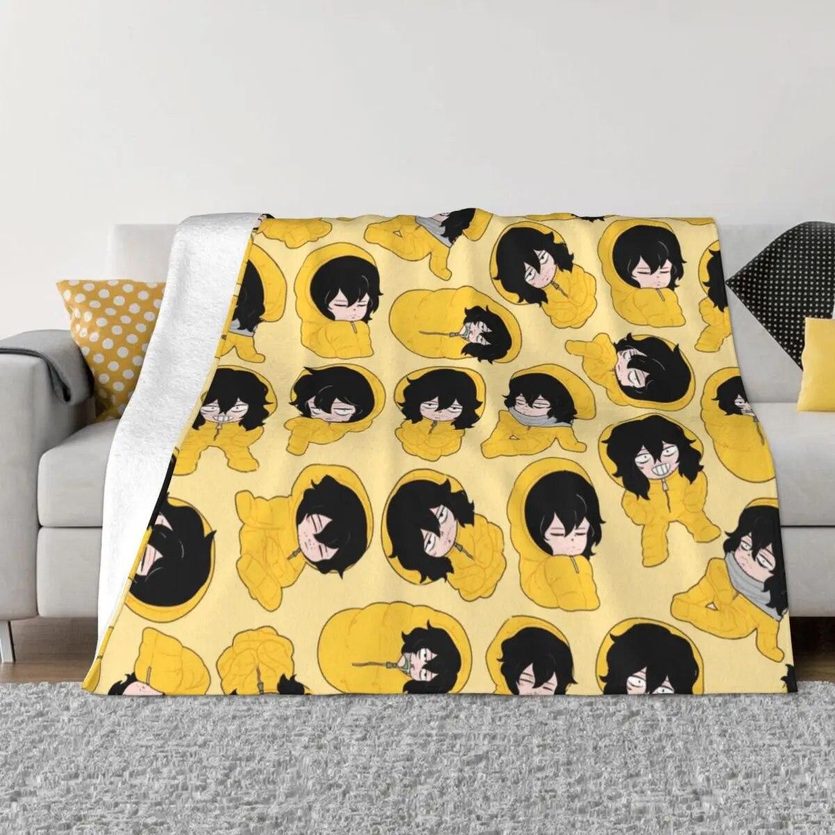 

Одеяло Aizawa в спальном мешке с узором «My Hero Academy», фланелевое универсальное теплое одеяло с принтом для кровати, автомобильного коврика, кусок 75x100cm 30x40inch