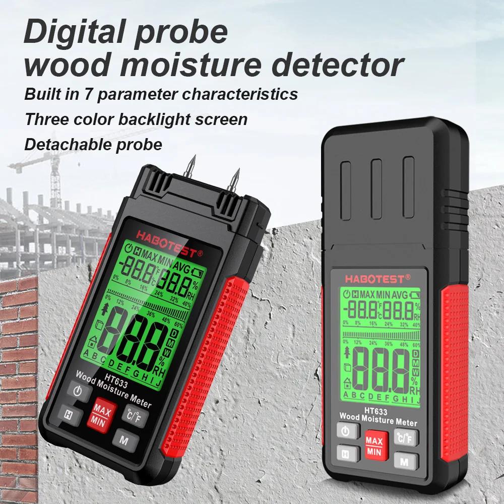 Two Pins Wood Moisture Meter Digital Humidity Meter with 3 Colours Backlit,Timber Damp Detector for Check Firewood/Drywall