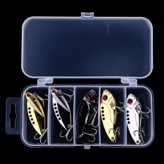 5Pcs 5.5CM/11G VIB Fishing Lure Sharp Hook Realistic 3D Eyes Seawater Freshwater Artificial Metal Hard Bait Outdoor Fishing Accessories