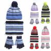 Kids Winter Woolen Yarn Knitted Pompom Hat Beanie Neck Scarf Gloves Warm Set
