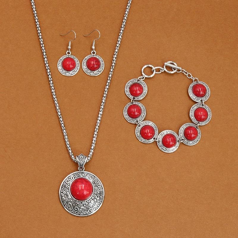 

Богемный винтажный стиль, бирюзовое ожерелье, круглое ожерелье с бриллиантами, браслет, серьги, комплект ювелирных изделий