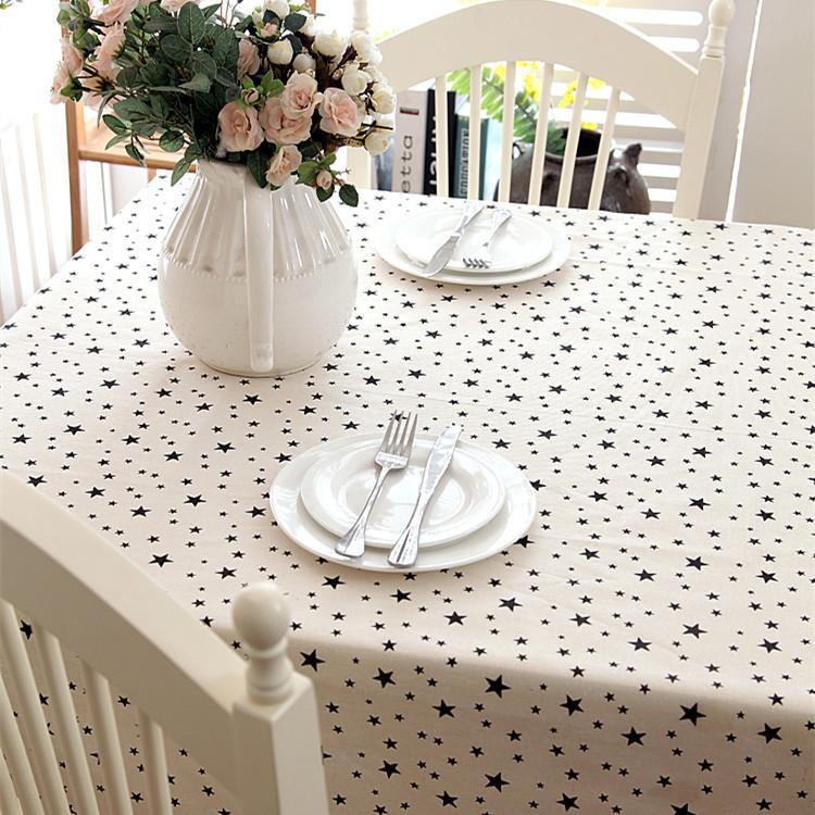 Polyester-Cotton Modern Simple Color Bottom Black Polka Dot Five-Star Rectangular Tablecloth Coffee Table Tablecloth Dining Table Cloth
