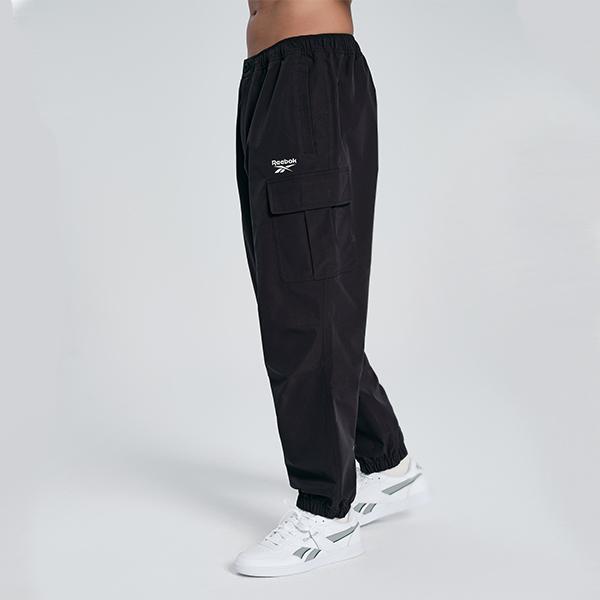 Reebok Solid Color Outdoor Casual Sports Elastic Cuffed Cargo Pants Unisex Pants Black 24SRM601UGH0