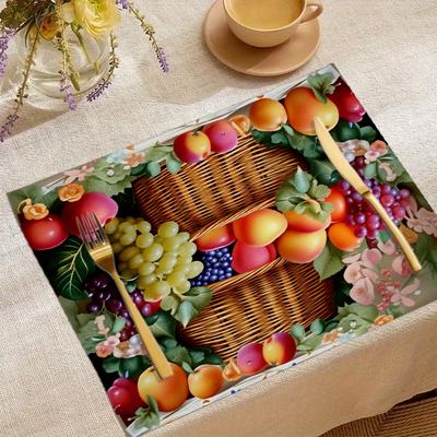Fruit Basket Placemat With Woven Design And Colorful Fruits For Table Decorations
