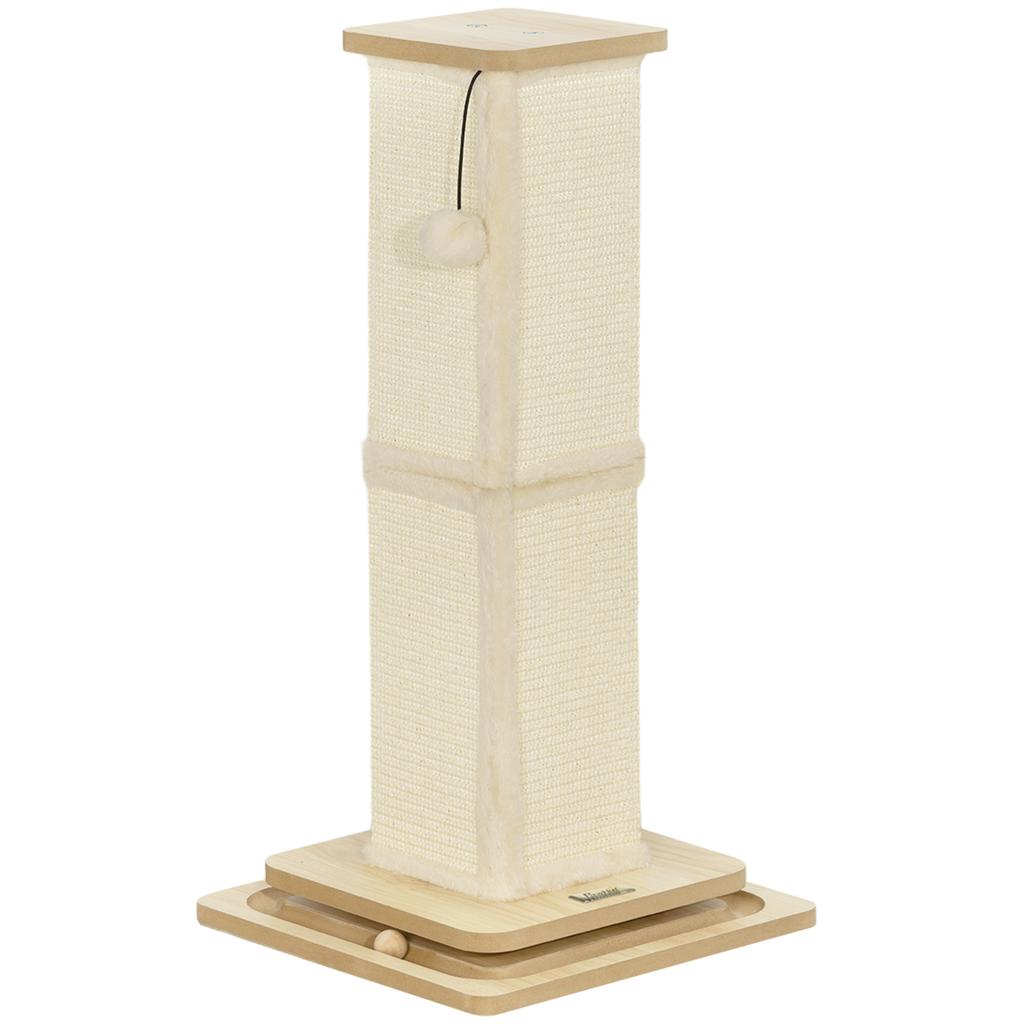 3-in-1 Cat Scratching Post, 67cm Cat Scratcher w/ Track Ball Toy, Oak Tone