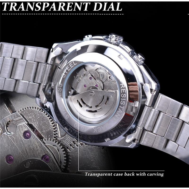 Forsining Men's Fashion Casual Blue Hollow Waterproof Automatic Mechanical Watch GMT1114-8-A
