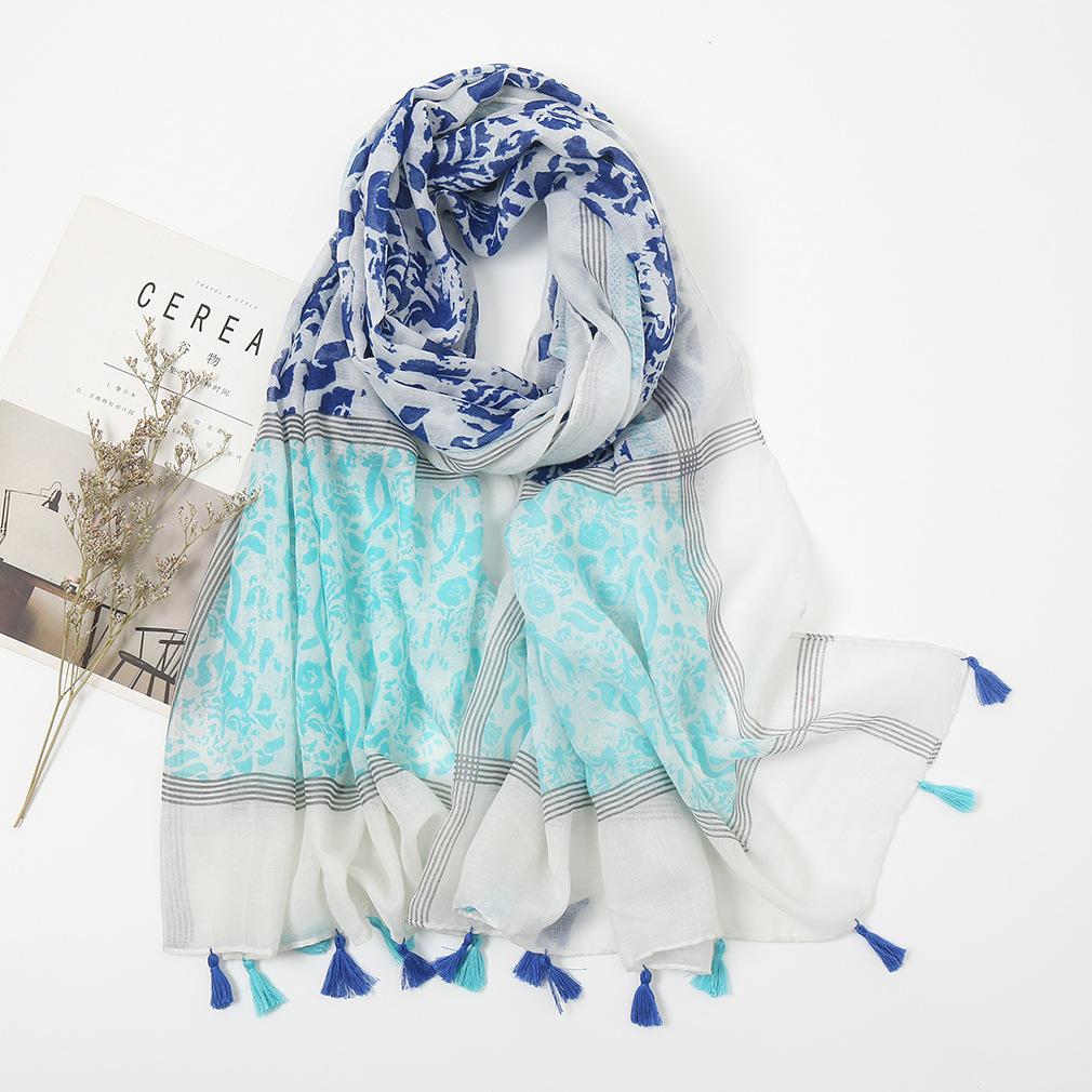 Sciarpa Boho da donna, leggera, con stampa floreale, scialle con frange, moda autunno inverno