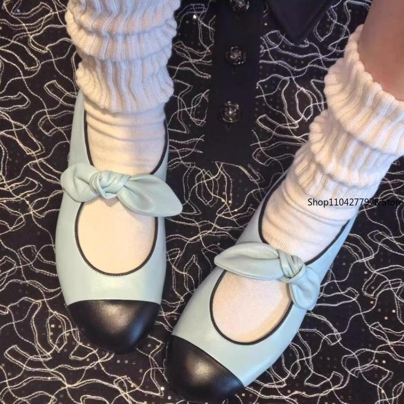 Fashion Spring New Low Heel Shoes Women's Fashion Round Head Shallow Mouth Butterfly Knot Color Soft Sole Non-slip Single Shoes