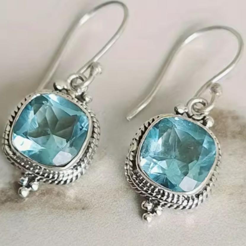 Retro and Trendy Square Inlaid Zircon Pendant Earrings, Women's Personalized Ethnic Style Holiday Accessories Jewelry