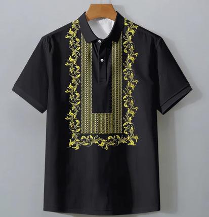 2025 summer men's clothing ethnic retro lapel short-sleeved shirt men's traditional 3D printed polo shirt