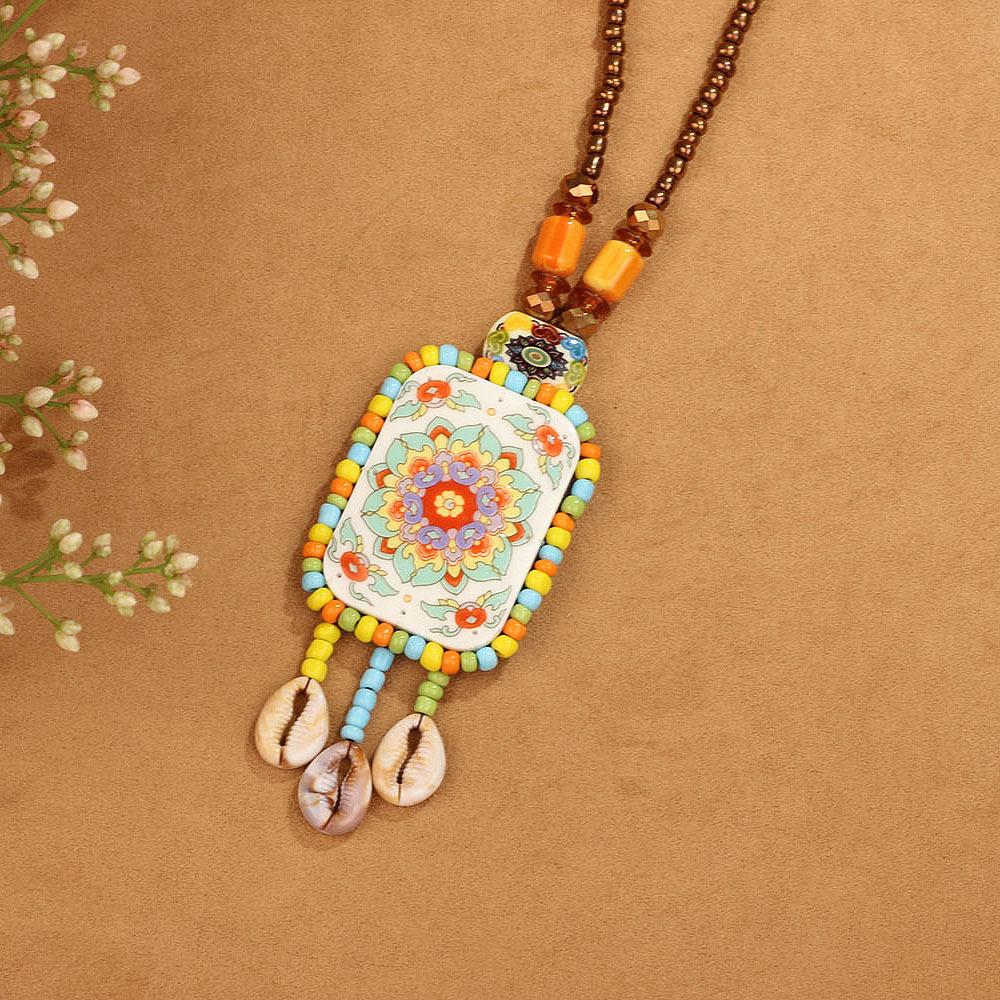 Bohemian Ethnic Long Sweater Chain Necklace for Women, Handmade Woven Retro Tassel Pendant