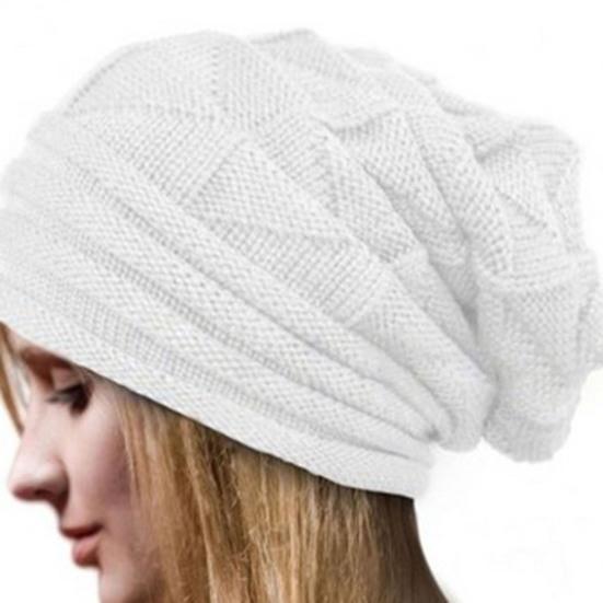 Knitted Hat Pleated Slouchy Baggy Solid Color Stretchy Cold Resistant Woolen Yarn Autumn Winter Women Beanie Skull Cap for Outdoor