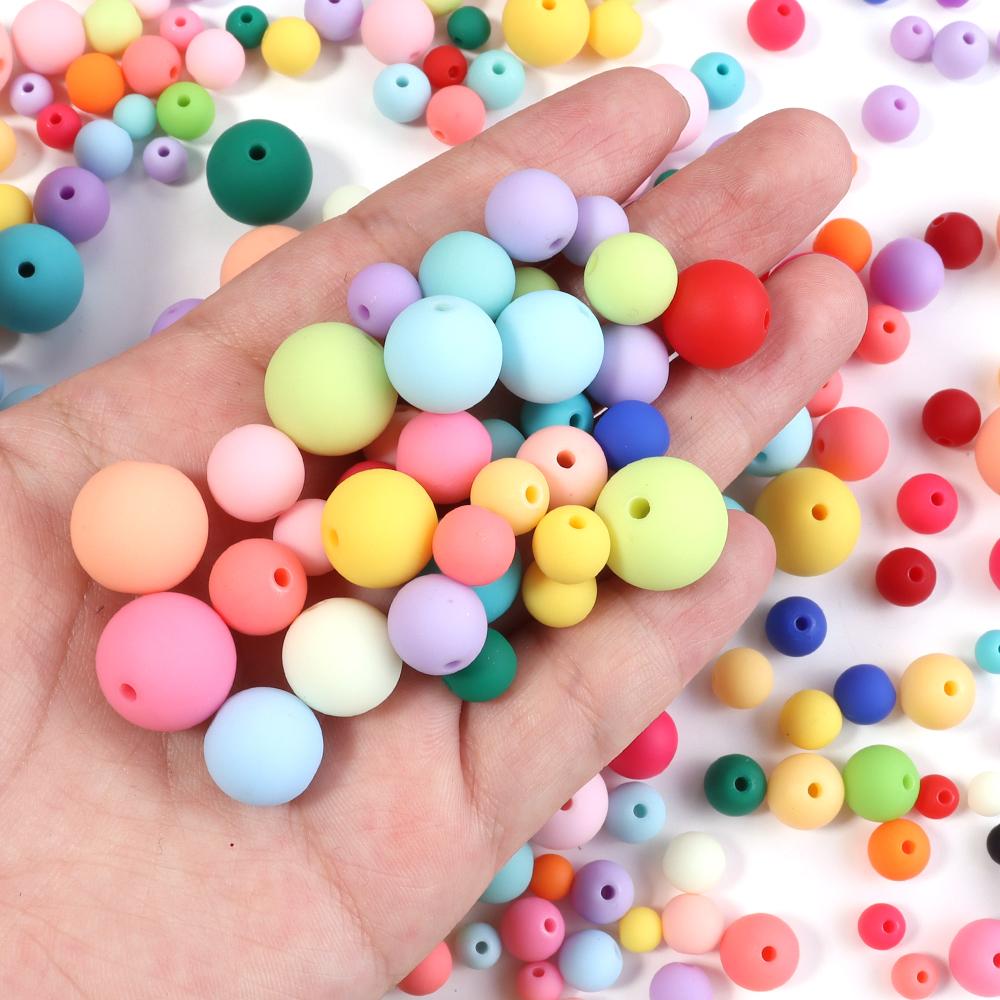 20-100pcs Acrylic Silicone Beads 6-16mm Colorful Round Loose Beads For Jewelry Making DIY Bracelet Necklace Keychain Accessories