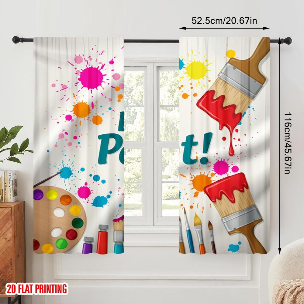 2pcs 2D flat printing Window Drapes Let's Paint Supplies Polyester Without Electricity Family Party Use for Living Room Outdoor