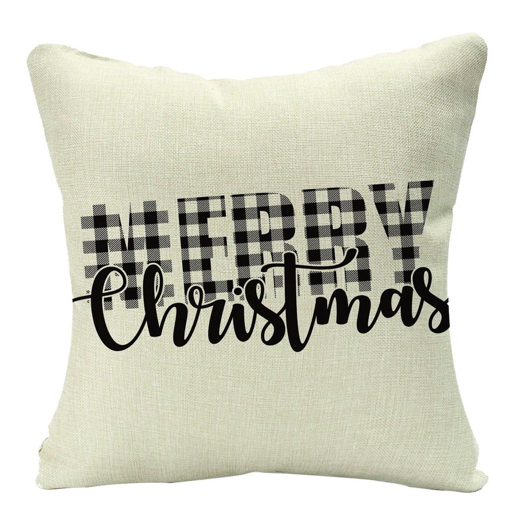 Christmas Plaid Linen Pillowcase Festive Home Decoration Gift Sofa Pillow Cushion Cover