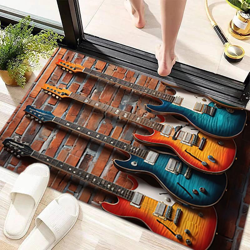 1Pc Electric Guitar Theme Printed Circular Carpet, Home Door Mat, Outdoor Travel Protection Carpet A2