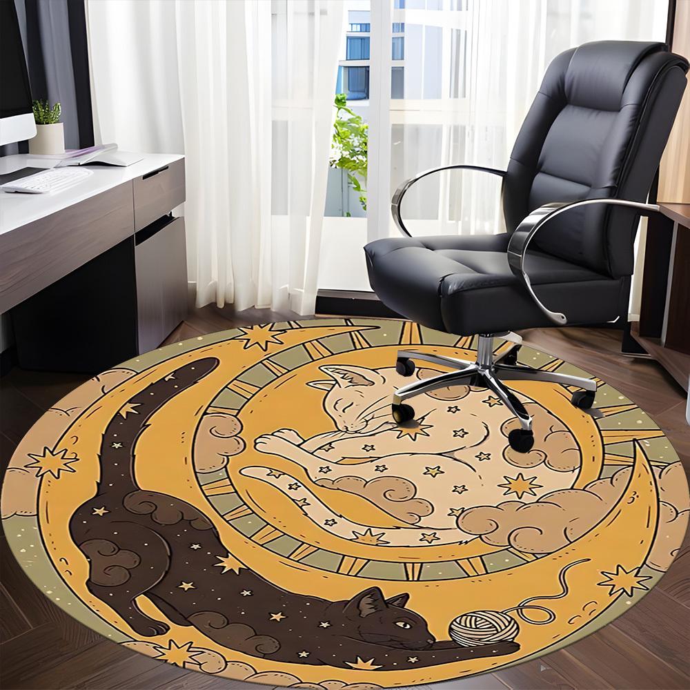 1pc Moon Cats Office Round Area Rug, Indoor Mat Suitable For Office, Under Office Chairs Bedroom Living Room Home Decor, Room Deco145