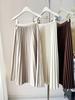Korean Style A-Line Pleated Skirt - High Waist, Slim Fit, Apricot Color, Mid-Length for Autumn/Winter.