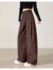 Women's High-Waisted Khaki Wide-Leg Pants with Side Pleats - Slimming, Trendy Fashion for Spring & Autumn 2025
