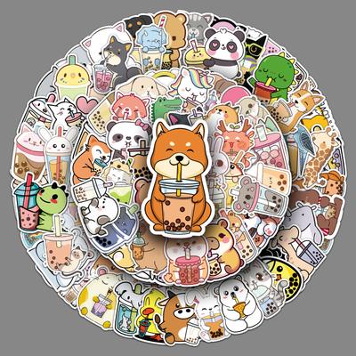 100 Pet Milk Tea Graffiti Stickers Cartoon Cute Animal Gum Creative Water Cup Mobile Suitcase Stickers