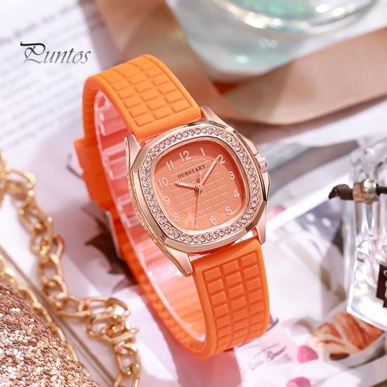 Square Dial Women Watch Casual Rhinestone Silicone Strap Quartz Movement Confidence-boosting Elegant Ladies Girls Dress Wristwatch Fashion Jewelry
