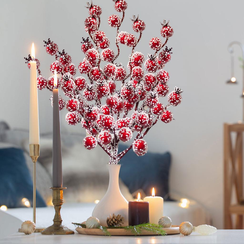 Artificial Red Berries Stems, Berry Picked Holly Berries For Christmas Tree Christmas Wreath Decoration Flower Arrangement, Halloween Festiva