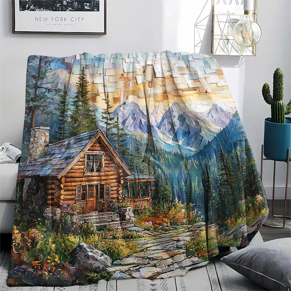 Village Print Flannel Blanket, High Quality Comfortable for All Seasons, Home Decor, Warmth and Comfort, Perfect for Christmas Gifts