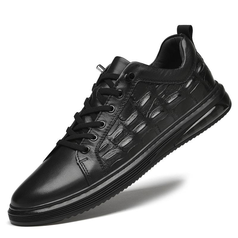 Men s Trendy Low-Top White Cowhide Sneakers - Soft Sole, Korean Style 45 чёрный
