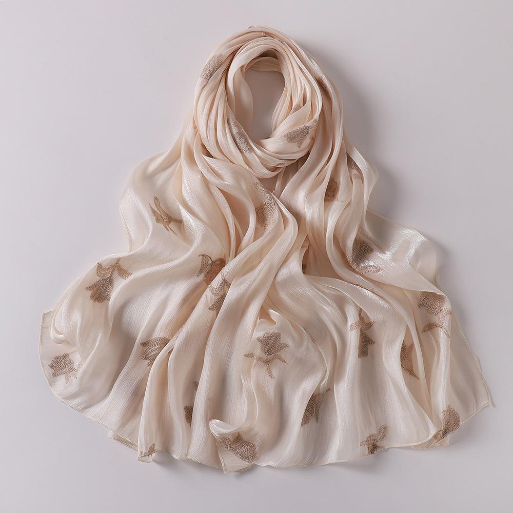 Glitter Floral Embroidery Hijab 70*175CM Crinkle Plain Scarves Fashion Islamic Head Wrap  For Women
