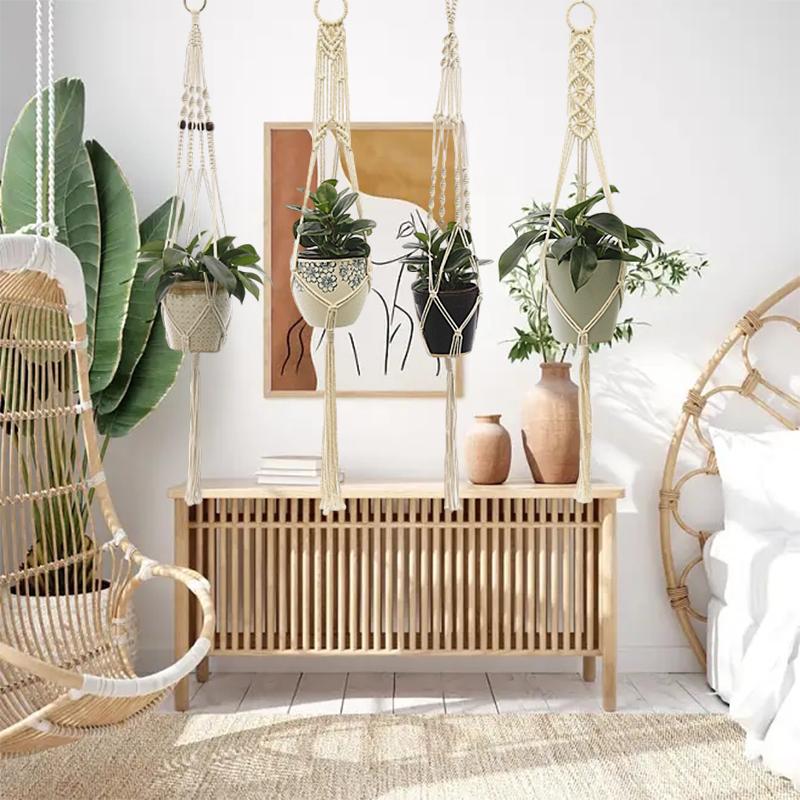 Handmade Plant Hanger Baskets Flower Hanging Pot Rope Net Indoor Wall Hanging Planter Holder Basket Courtyard Hanger Flowerpot