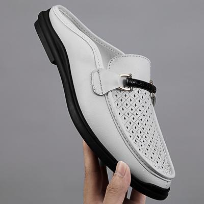 Luxury Mens Slippers Genuine Leather Half Drag Casual Shoes High Quality Slip On Loafers Breathable Summer Man Flat Beach Sandal