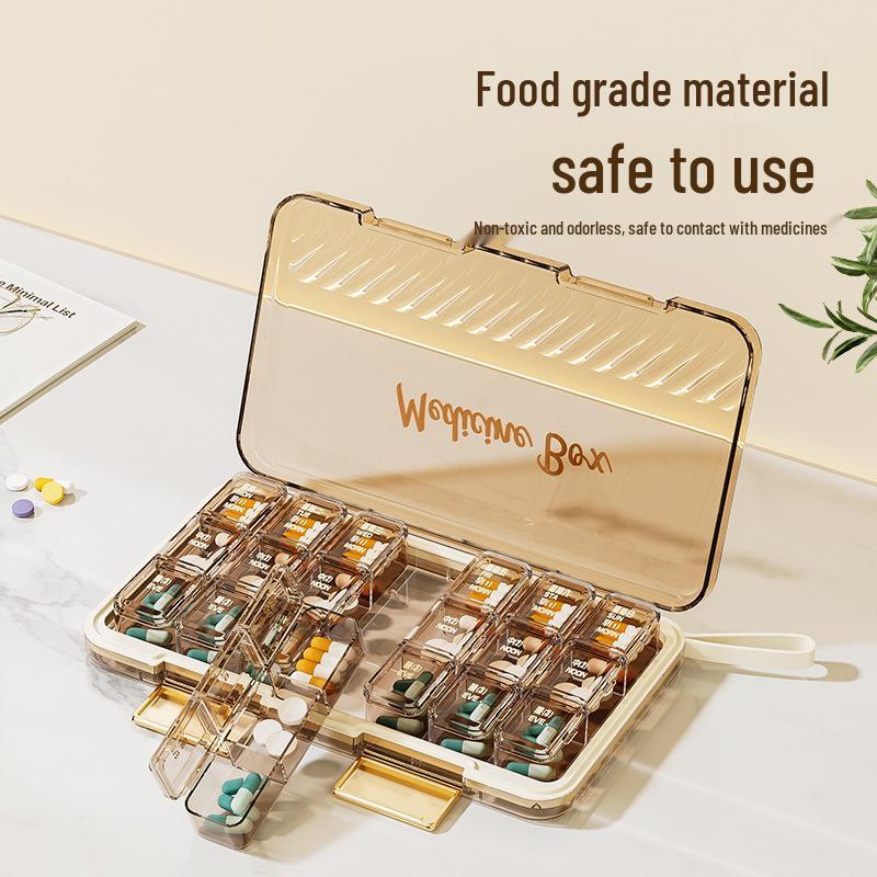 Portable Weekly Pill Organizer with Transparent, Sealed Compartments.