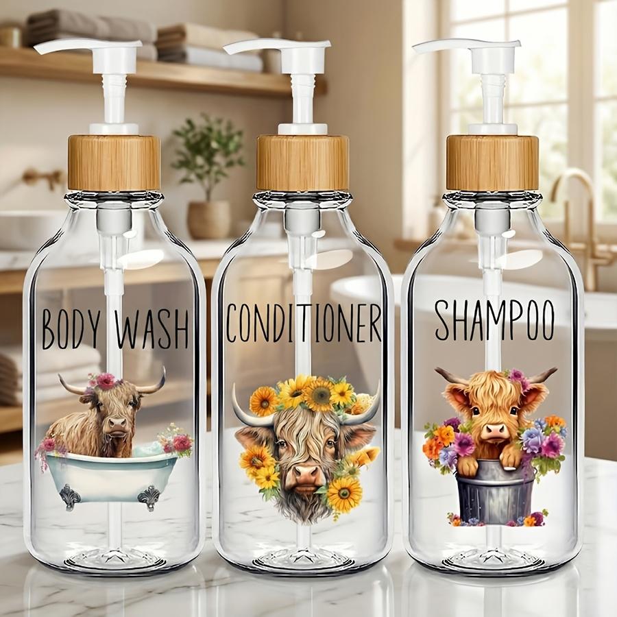 

3Pcs Highland Cow Sunflower Soap Dispenser Cattle Floral Clear Liquid Soap Container Plastic Dispenser with Pump Refillable