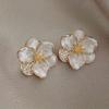 Elegant French-Style White Petal Stud Earrings for Women – Zinc Alloy with Rhinestone Accents, Versatile Daily & Party Wear, Novelty Jewelry