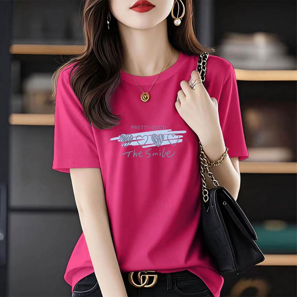 Summer Chic Letter Print T-shirt Women Clothing Fashion All-match Basic Short Sleeve Top Tee Loose Pullover